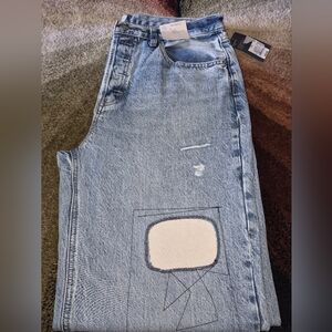 Universal Thread Light Blue Distressed Boot Cut Jeans with Patch